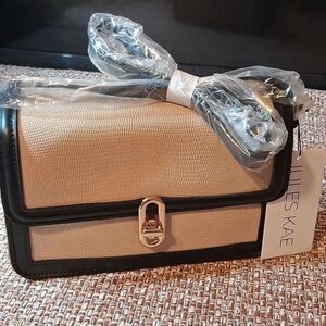 Jules Kae Vegan Leather Lizard Embossed Finish Beige With Blake And Gold New